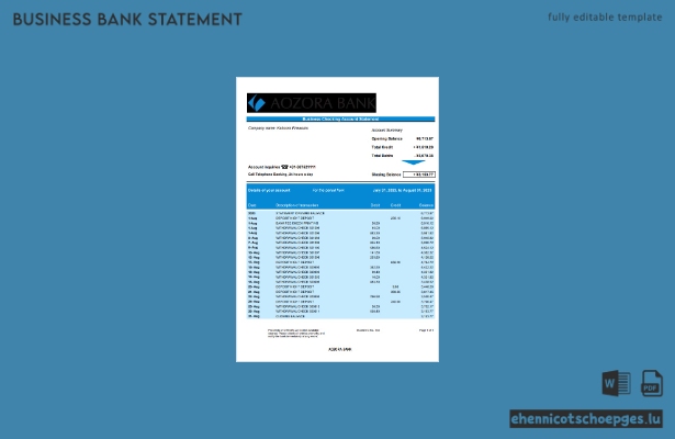 Aozora Bank – Kontoauszug (Word- und PDF-Beispiel)